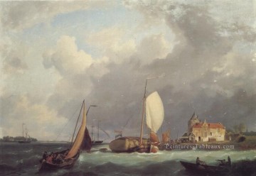 Expédition au large de la côte hollandaise Hermanus Snr Koekkoek paysage marin bateau Peinture à l'huile